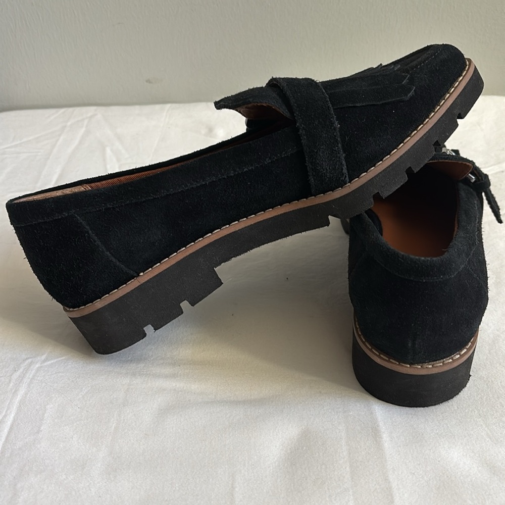Franco Sarto Darius suede leather pointed toe fringe loafers - Picture 7 of 9